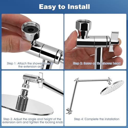 18" Shower Extension Arm, Solid Brass Shower (Silver)