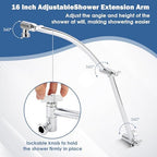 All Metal 19'' Shower Extension Arm Solid Brass Flexible Height & Angle Adjustable Shower Arm Extender With 2 Locking Joints Long Lasting Adjustable Showerhead Extender (19