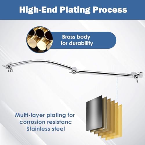 All Metal 19'' Shower Extension Arm Solid Brass Flexible Height & Angle Adjustable Shower Arm Extender With 2 Locking Joints Long Lasting Adjustable Showerhead Extender (19