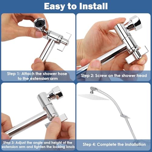 All Metal 19'' Shower Extension Arm Solid Brass Flexible Height & Angle Adjustable Shower Arm Extender With 2 Locking Joints Long Lasting Adjustable Showerhead Extender (19