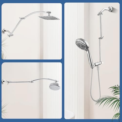 All Metal 19'' Shower Extension Arm Solid Brass Flexible Height & Angle Adjustable Shower Arm Extender With 2 Locking Joints Long Lasting Adjustable Showerhead Extender (19