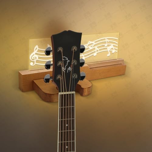 Gugxiom Light up Wooden Guitar Stand,Note Pattern Designs,Guitar Wall Mount in USB Powered,Guitar Wall Hanger for Electric Bass 、Acoustic 、and Ukulele Violin