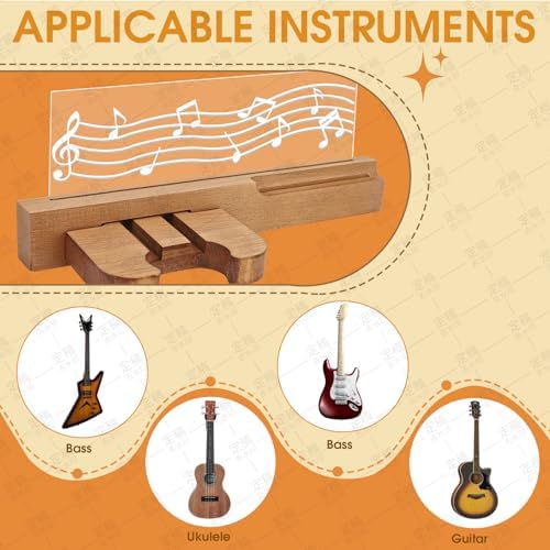 Gugxiom Light up Wooden Guitar Stand,Note Pattern Designs,Guitar Wall Mount in USB Powered,Guitar Wall Hanger for Electric Bass 、Acoustic 、and Ukulele Violin