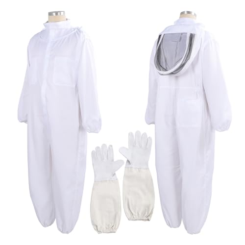 Bee Suits Bee Keeper, Bee Suit for Men Women, with Glove &Ventilated Hood, Ventilated Hood Bee Keeping Starter kit for Backyard and Bee Keeper (L)