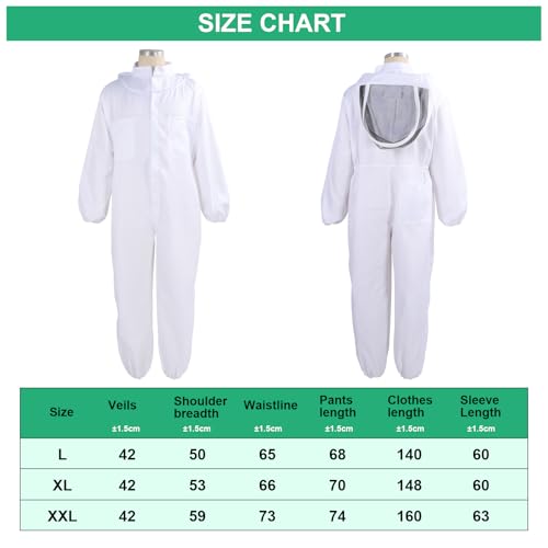 Bee Suits Bee Keeper, Bee Suit for Men Women, with Glove &Ventilated Hood, Ventilated Hood Bee Keeping Starter kit for Backyard and Bee Keeper (L)