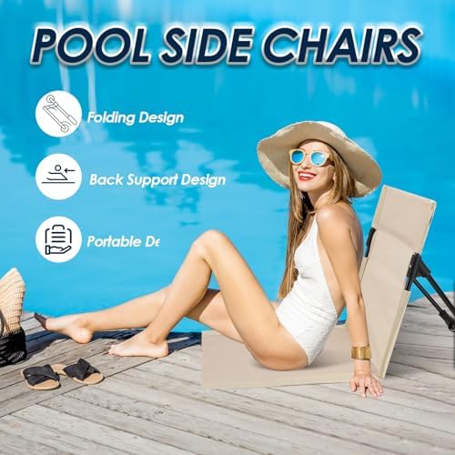 2 Pcs Foldable Pool Chairs, Portable Outdoor Chair for Poolside(White)