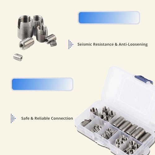 50Pcs Stainless Steel Thread Repair Kit, Threaded Inserts for Plastic/Metal, Thread Reinforce Repair Tool M3/M4/M5/M6/M8/M10/M12/M14/M16 with Storage Case