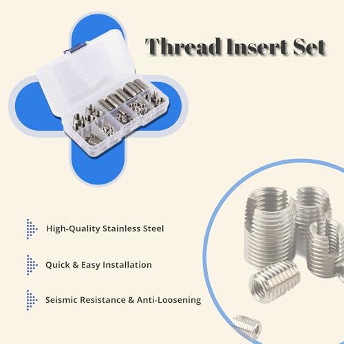 50Pcs Stainless Steel Thread Repair Kit, Threaded Inserts for Plastic/Metal, Thread Reinforce Repair Tool M3/M4/M5/M6/M8/M10/M12/M14/M16 with Storage Case