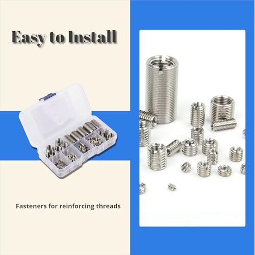 50Pcs Stainless Steel Thread Repair Kit, Threaded Inserts for Plastic/Metal, Thread Reinforce Repair Tool M3/M4/M5/M6/M8/M10/M12/M14/M16 with Storage Case
