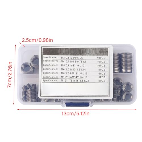 50Pcs Stainless Steel Thread Repair Kit, Threaded Inserts for Plastic/Metal, Thread Reinforce Repair Tool M3/M4/M5/M6/M8/M10/M12/M14/M16 with Storage Case