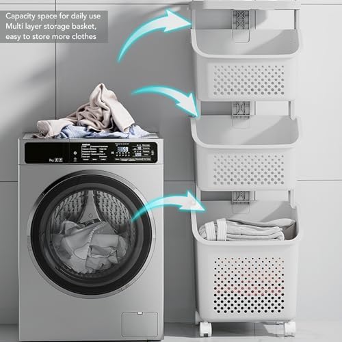 3 Tier Laundry Basket Organizer with Wheels, Tiered Laundry Basket Organizer, with Portable Storage Baskets, for Kitchen Bathroom Bedroom Laundry Room