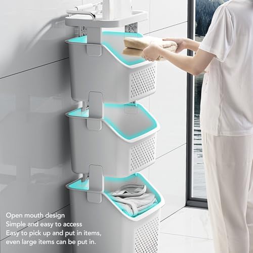3 Tier Laundry Basket Organizer with Wheels, Tiered Laundry Basket Organizer, with Portable Storage Baskets, for Kitchen Bathroom Bedroom Laundry Room