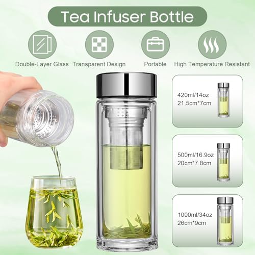 Gugxiom Tea Infuser Bottle, Glass Tea with Infuser(1000ml)