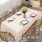 Gugxiom Linen Textured Tablecloth, Rectangle Tablecloth Waterproof, Wrinkle-Free, Boho Table Cloth for Dining Coffee Dining Party Outdoor Camping Wedding (130 x 175 cm Beige)
