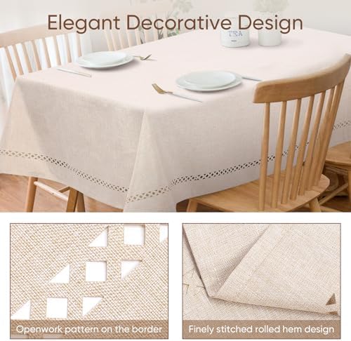 Gugxiom Linen Textured Tablecloth, Rectangle Tablecloth Waterproof, Wrinkle-Free, Boho Table Cloth for Dining Coffee Dining Party Outdoor Camping Wedding (130 x 175 cm Beige)