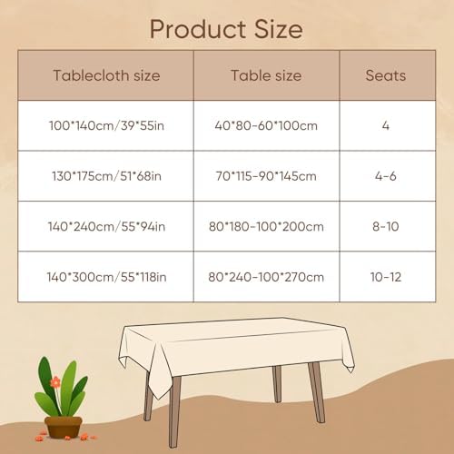 Gugxiom Linen Textured Tablecloth, Rectangle Tablecloth Waterproof, Wrinkle-Free, Boho Table Cloth for Dining Coffee Dining Party Outdoor Camping Wedding (130 x 175 cm Beige)