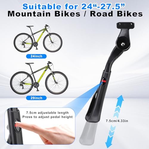 Gugxiom Adjustable Bike Kickstand, Aluminum Alloy Adjustable Height Anti Slip Universal Parking Side Kick Stand Replacement for Electric Bicycles Mountain Bikes