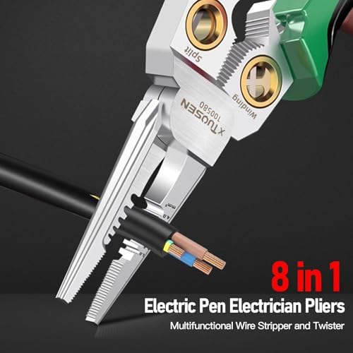 8 in 1 Wire Stripper, Wire Stripping Tool with Electricity Measurement Function, Pinzas para Electricista, Professional Wire Stripper Tool, for Scraping and Pressing Wires (Green)