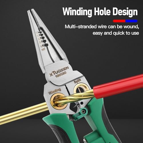 8 in 1 Wire Stripper, Wire Stripping Tool with Electricity Measurement Function, Pinzas para Electricista, Professional Wire Stripper Tool, for Scraping and Pressing Wires (Green)