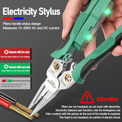 8 in 1 Wire Stripper, Wire Stripping Tool with Electricity Measurement Function, Pinzas para Electricista, Professional Wire Stripper Tool, for Scraping and Pressing Wires (Green)