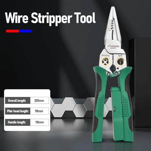 8 in 1 Wire Stripper, Wire Stripping Tool with Electricity Measurement Function, Pinzas para Electricista, Professional Wire Stripper Tool, for Scraping and Pressing Wires (Green)