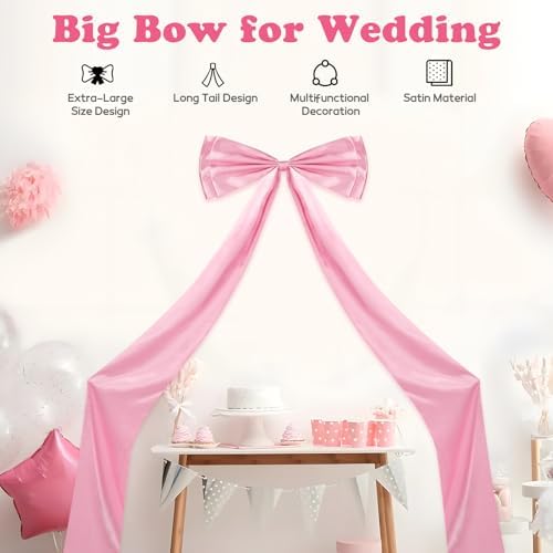 75x18.5 Inch Giant Bow Decoration, Birthday Party Decor Ribbon Hanging Tie Bow Decor, Big Bows for Backdrop, for Party Baby Shower Wedding Fireplace Christmas (Pink)