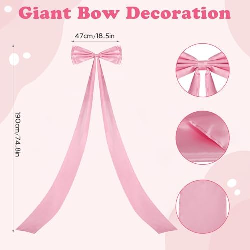75x18.5 Inch Giant Bow Decoration, Birthday Party Decor Ribbon Hanging Tie Bow Decor, Big Bows for Backdrop, for Party Baby Shower Wedding Fireplace Christmas (Pink)
