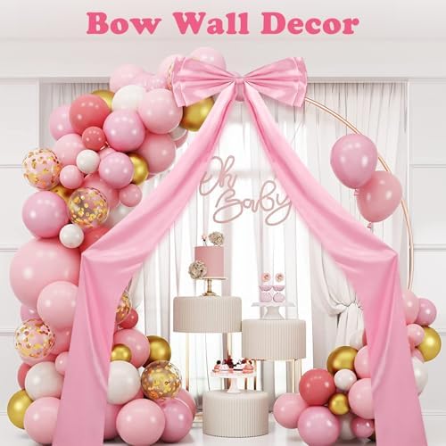 75x18.5 Inch Giant Bow Decoration, Birthday Party Decor Ribbon Hanging Tie Bow Decor, Big Bows for Backdrop, for Party Baby Shower Wedding Fireplace Christmas (Pink)