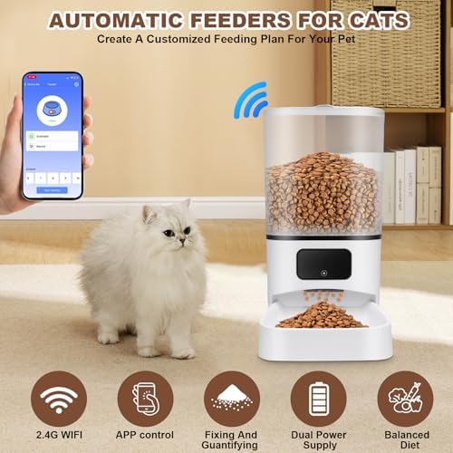 Gugxiom 6L Automatic Cat Feeder for 2 Cats, Cat Food Dispenser, Large Capacity Double Bowls Detachable, Smart APP Control Pet Food Dispenser