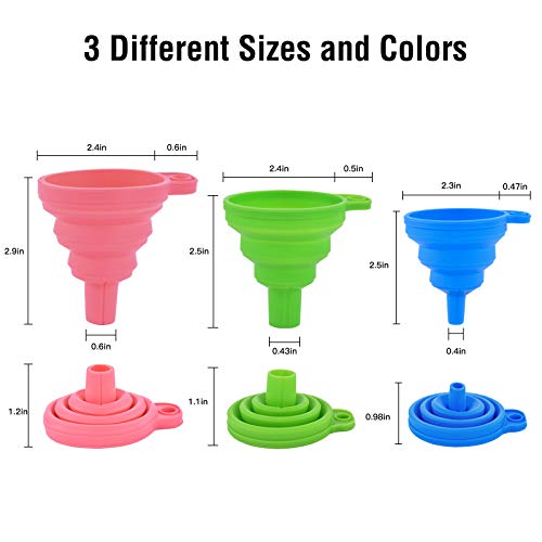 3 Pack Foldable Silicone Funnels with 3 Colors