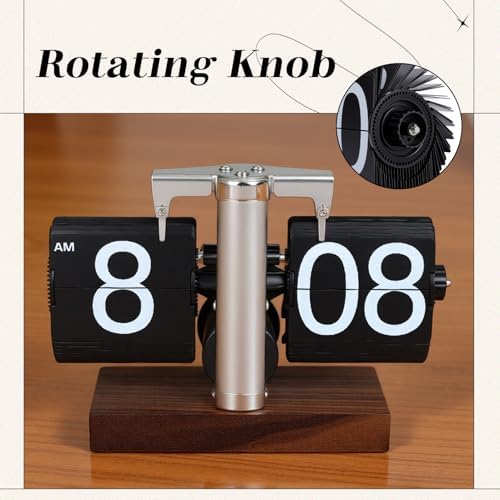 Flip Desk Clock, Retro Digital Flip Down Clock, Automatic Turning Battery Operated Mechanical Clock, for Home Room Office Décor (Black)