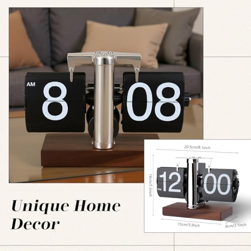 Flip Desk Clock, Retro Digital Flip Down Clock, Automatic Turning Battery Operated Mechanical Clock, for Home Room Office Décor (Black)