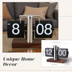 Flip Desk Clock, Retro Digital Flip Down Clock, Automatic Turning Battery Operated Mechanical Clock, for Home Room Office Décor (Black)