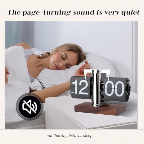 Flip Desk Clock, Retro Digital Flip Down Clock, Automatic Turning Battery Operated Mechanical Clock, for Home Room Office Décor (Black)