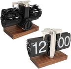 Flip Desk Clock, Retro Digital Flip Down Clock, Automatic Turning Battery Operated Mechanical Clock, for Home Room Office Décor (Black)
