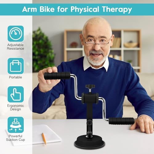 Arm Bike for Physical Exercise, Compact Arm Exerciser, Adjustable Resistance, Home Use Silent Exercise Machine Bike, for Arm and Shoulder Workout (Black)
