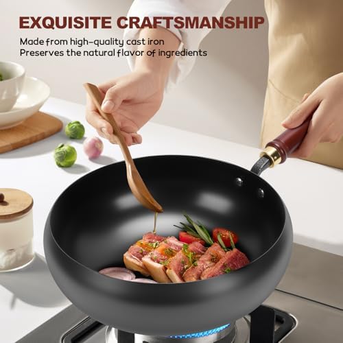 Gugxiom Suntuup Japanese Iron Pan, 28cm/11in Cast Iron Wok (Glass lid)
