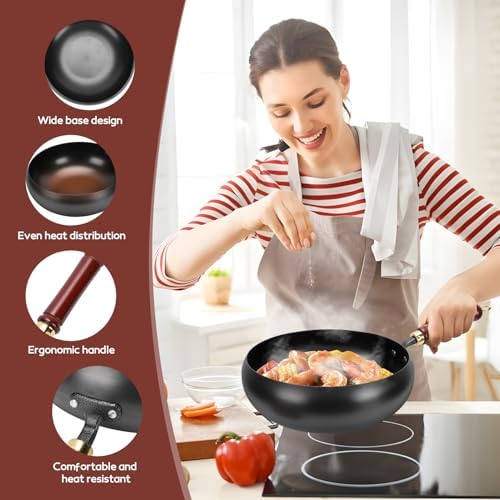 Gugxiom Suntuup Japanese Iron Pan, 28cm/11in Cast Iron Wok (Glass lid)