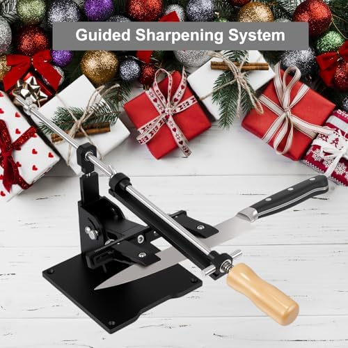 Guided Knife Sharpening System,GEN3 Aluminum Alloy Angle Adjustable Knife Sharpening Kit, with 3 Sharpening Stones(320#, 800#, 2000#), for Kitchen Knives/Outdoor Knives