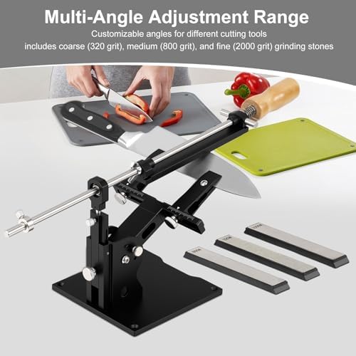 Guided Knife Sharpening System,GEN3 Aluminum Alloy Angle Adjustable Knife Sharpening Kit, with 3 Sharpening Stones(320#, 800#, 2000#), for Kitchen Knives/Outdoor Knives