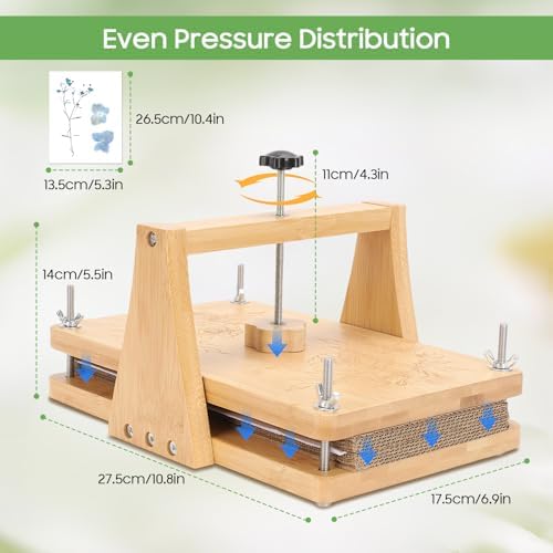 Gugxiom Flower Press Kit, 10.8" x 6.8" Large Wooden Flower Press, Even Pressure, DIY Arts Pressing Kit for Making Dried Flowers/Plants, for Plant and Crafts Lover