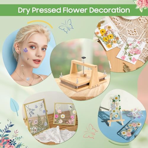 Gugxiom Flower Press Kit, 10.8" x 6.8" Large Wooden Flower Press, Even Pressure, DIY Arts Pressing Kit for Making Dried Flowers/Plants, for Plant and Crafts Lover