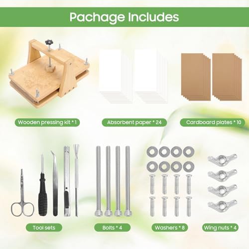 Gugxiom Flower Press Kit, 10.8" x 6.8" Large Wooden Flower Press, Even Pressure, DIY Arts Pressing Kit for Making Dried Flowers/Plants, for Plant and Crafts Lover
