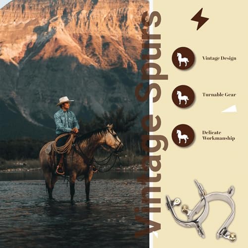 Gugxiom 2Pcs Western Cowboy Spurs, Stainless Steel Riding Western Spurs