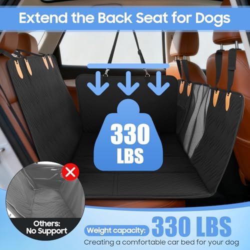 Gugxiom Dog Car Seat Cover for Back Seat, Waterproof Heavy Duty Back Seat Extender for Dogs Hard Bottom, Support 330lbs, 600D Oxford Scratch Dog Hammock for Car, SUV, Truck