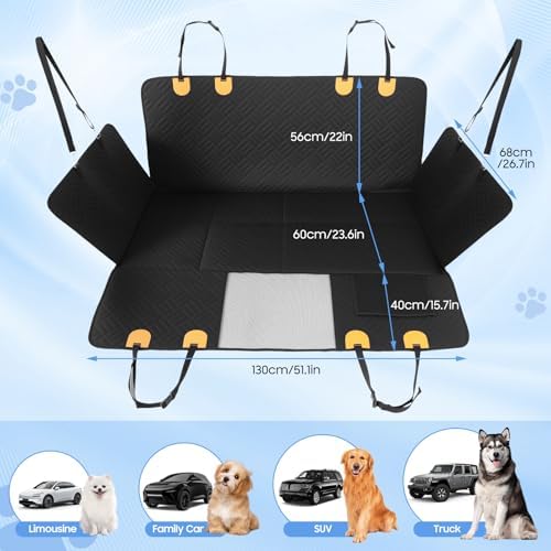 Gugxiom Dog Car Seat Cover for Back Seat, Waterproof Heavy Duty Back Seat Extender for Dogs Hard Bottom, Support 330lbs, 600D Oxford Scratch Dog Hammock for Car, SUV, Truck
