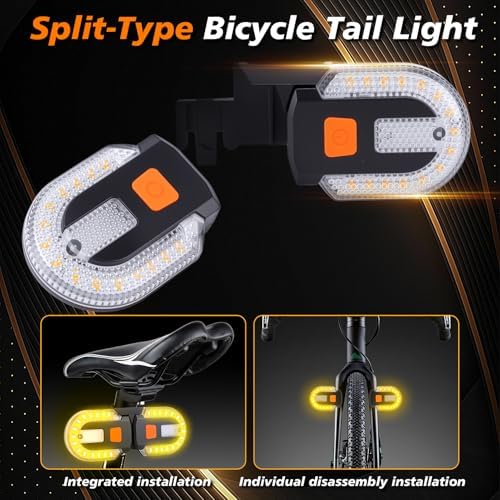 Gugxiom Bike Tail Light with Turn Signals, Waterproof Bike Indicators 5 Mode, USB Rechargeable, Remote Control Split Rear Bicycle Lights for Night Riding Safety Warning
