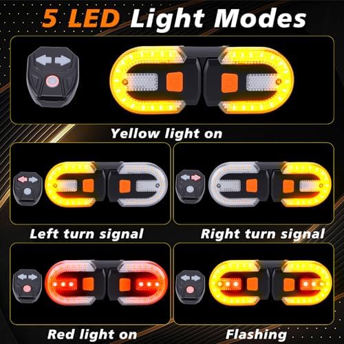 Gugxiom Bike Tail Light with Turn Signals, Waterproof Bike Indicators 5 Mode, USB Rechargeable, Remote Control Split Rear Bicycle Lights for Night Riding Safety Warning