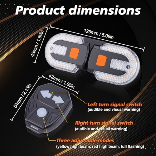 Gugxiom Bike Tail Light with Turn Signals, Waterproof Bike Indicators 5 Mode, USB Rechargeable, Remote Control Split Rear Bicycle Lights for Night Riding Safety Warning