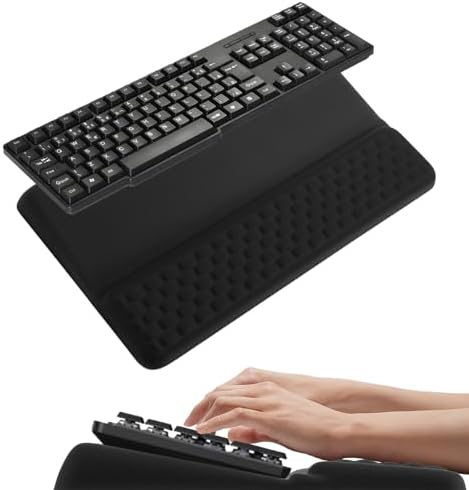 Wrist Rest with Keyboard Stand, Ergonomic Tilted Keyboard Holder, Soft Memory Foam Desk Cushion, for Office Home School Gaming (Black)